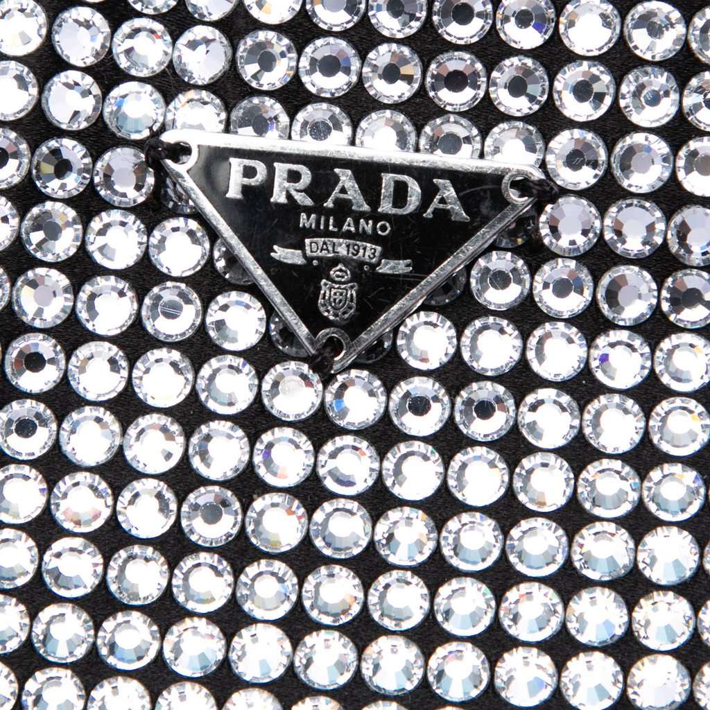 Prada Satin Crystal Embellished Chain Flat Tote Black Good - Box View