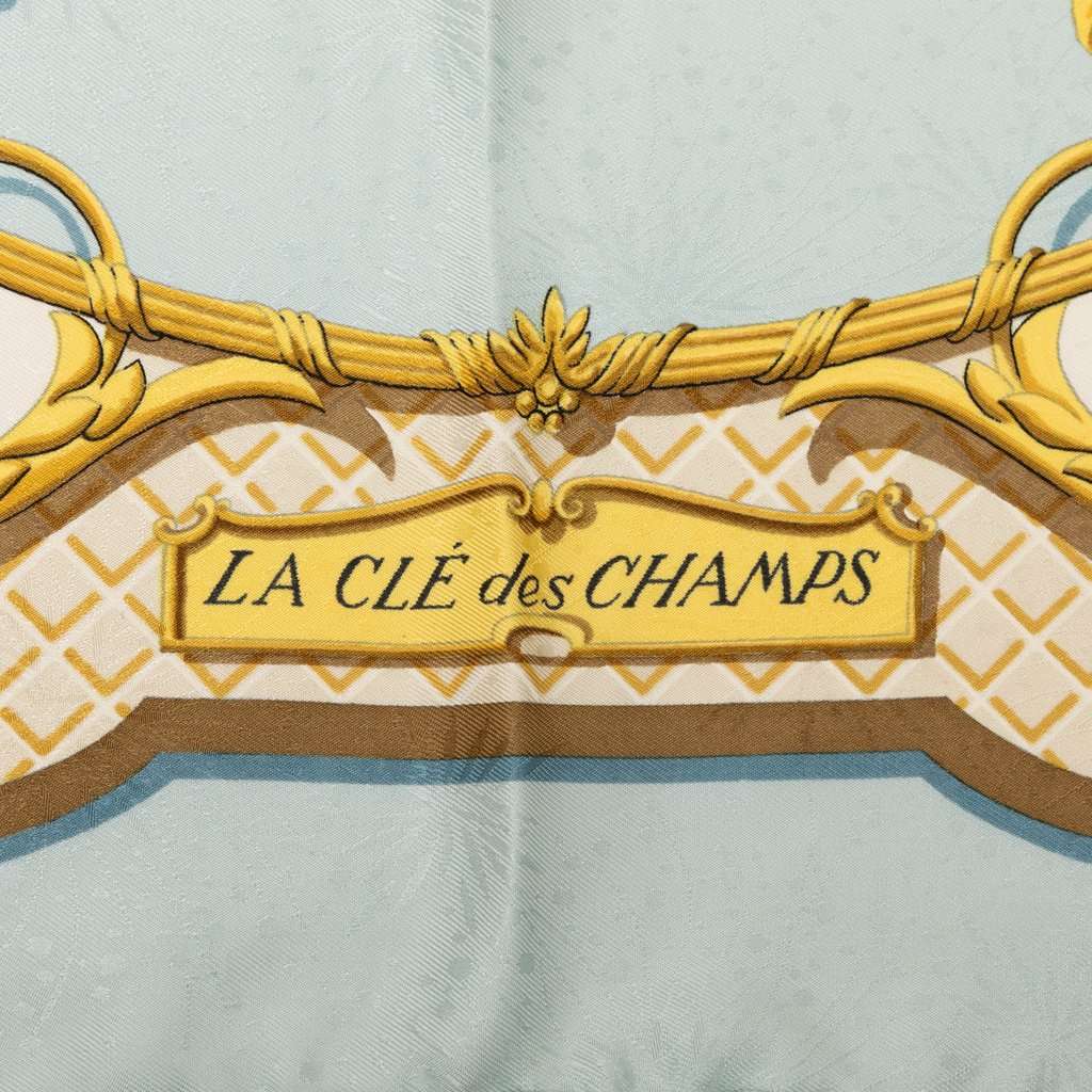 Hermès La Cle des Champs Silk Scarf 90 Blue Very good condition - Inside View
