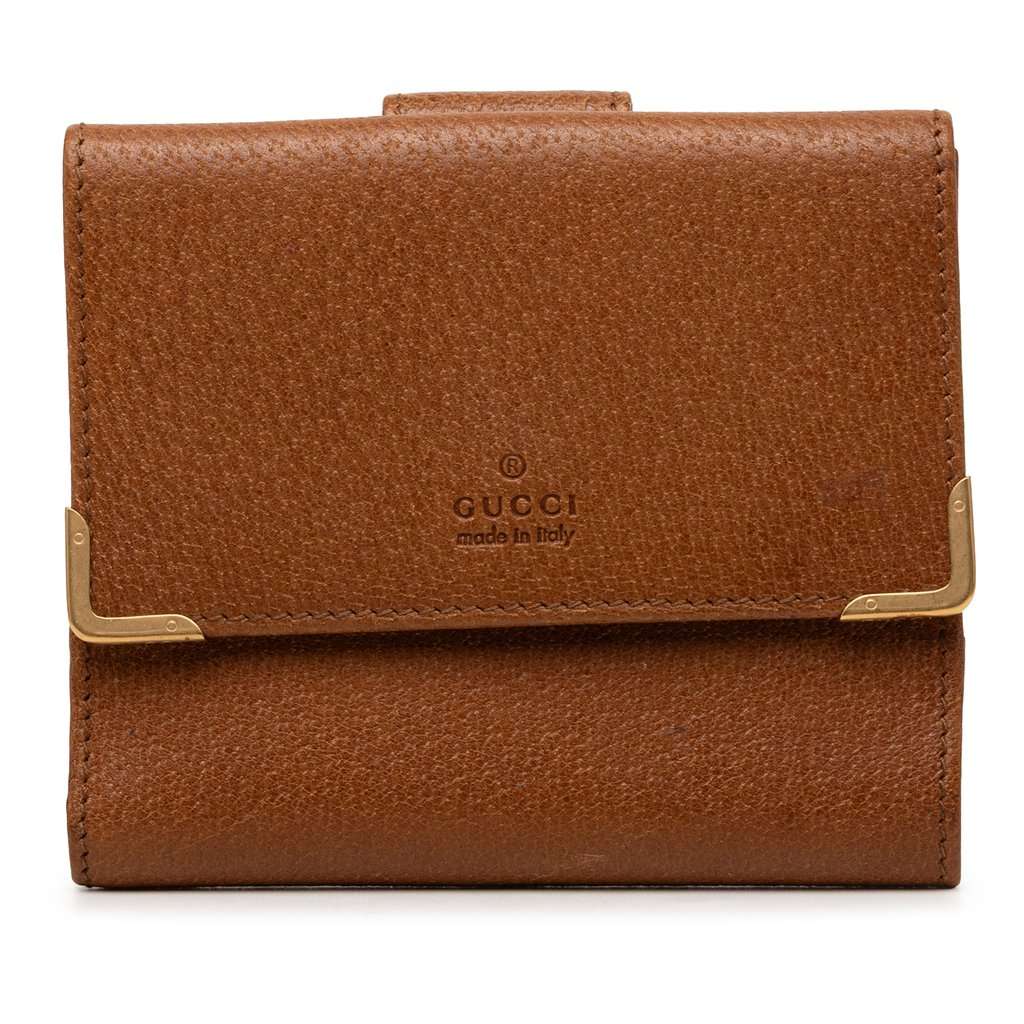 Gucci Calfskin French Flap Wallet Brown Leather Very good condition - Front View