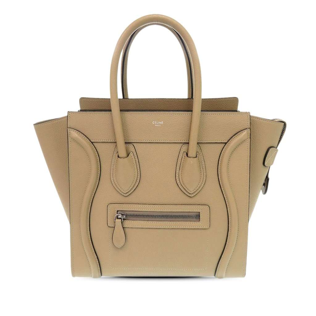 Celine Micro Drummed Calfskin Luggage Tote Beige Leather Very good condition - Front View