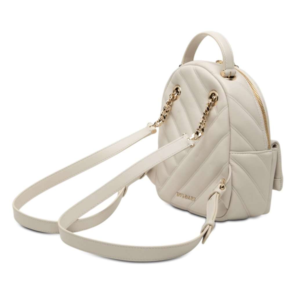 Bvlgari Quilted Leather Serpenti Forever Cabochon Backpack White Leather Very good condition - Back View