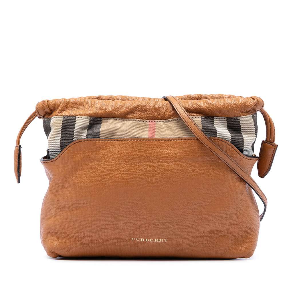 Burberry House Check Canvas and Calfskin Little Crush Crossbody Brown Leather Very good condition - Front View