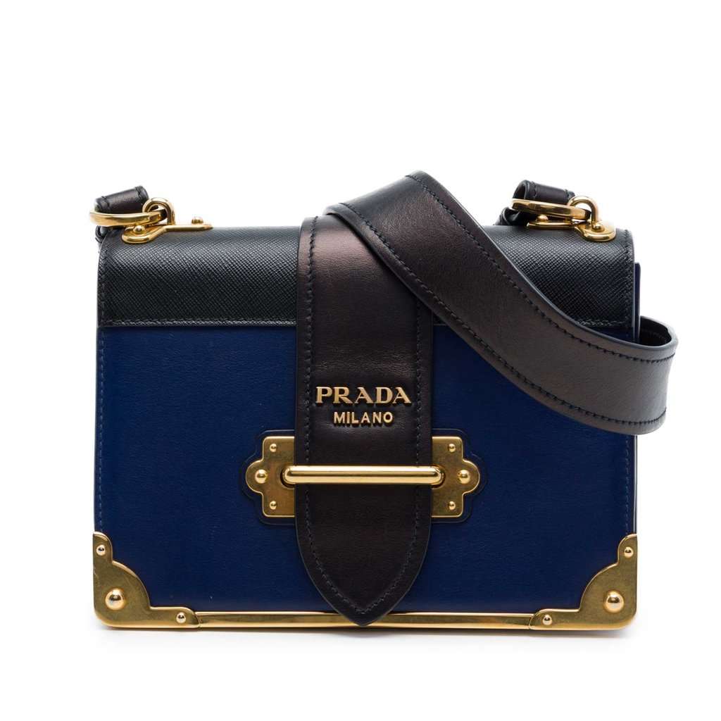 Prada Saffiano Trimmed City Calf Cahier Crossbody Blue Leather Very good - Front View