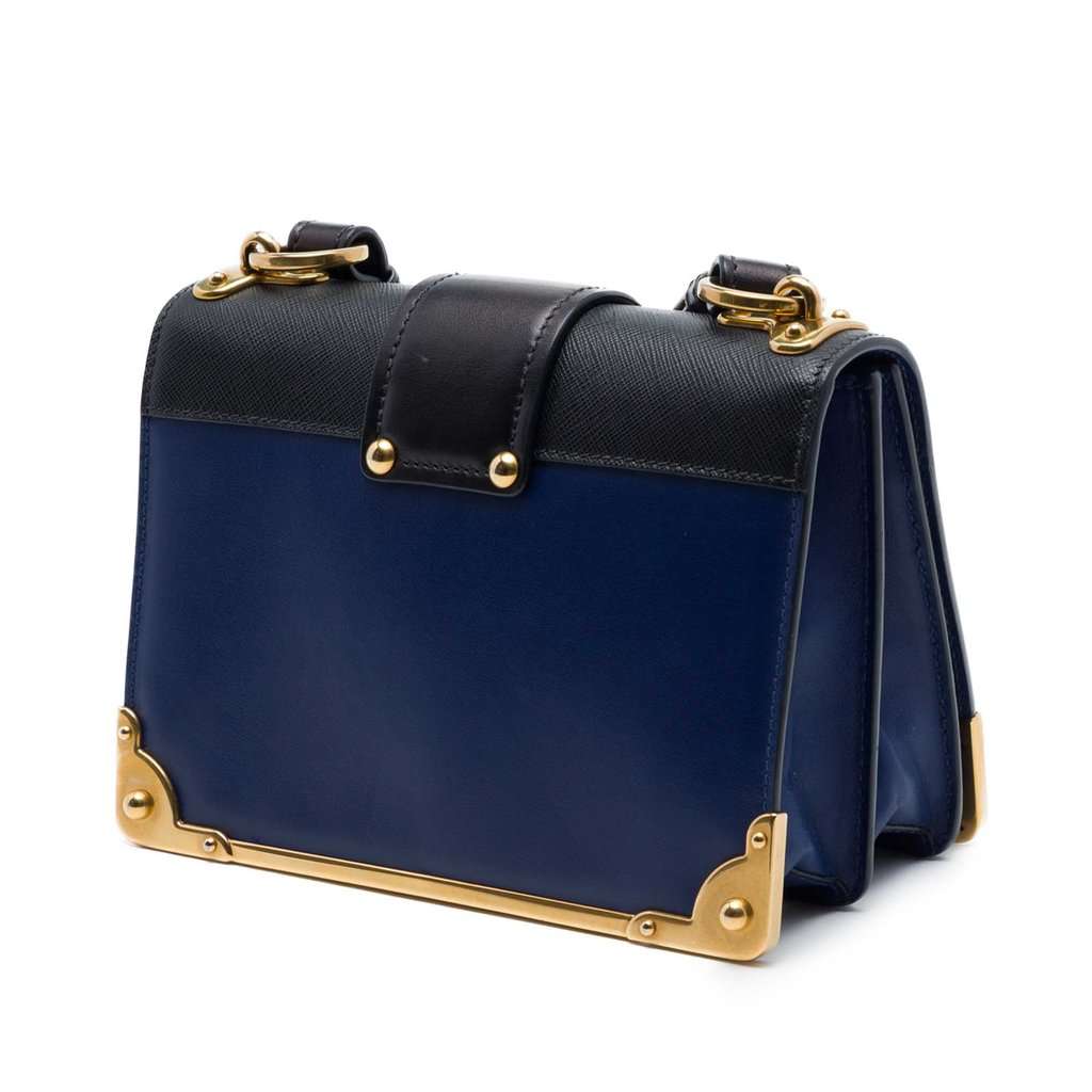 Prada Saffiano Trimmed City Calf Cahier Crossbody Blue Leather Very good - Back View