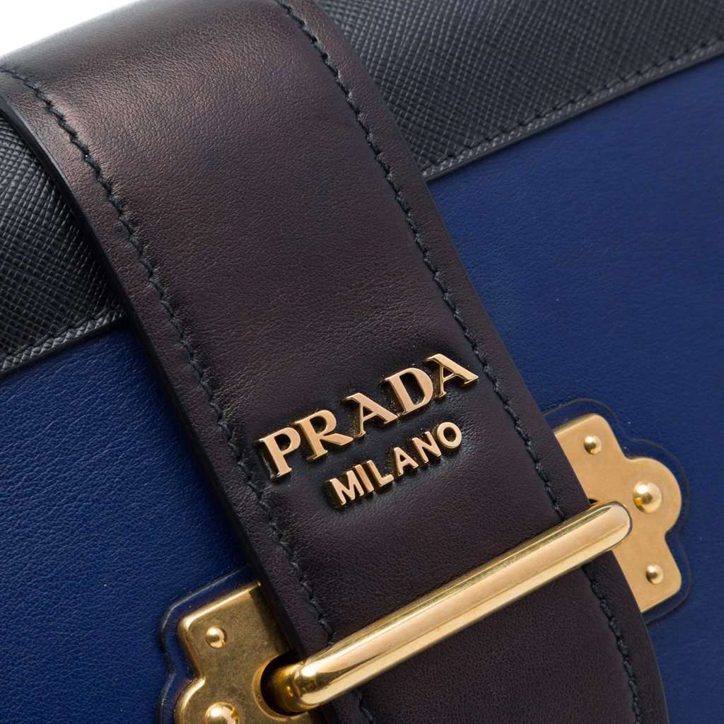 Prada Saffiano Trimmed City Calf Cahier Crossbody Blue Leather Very good - Model View