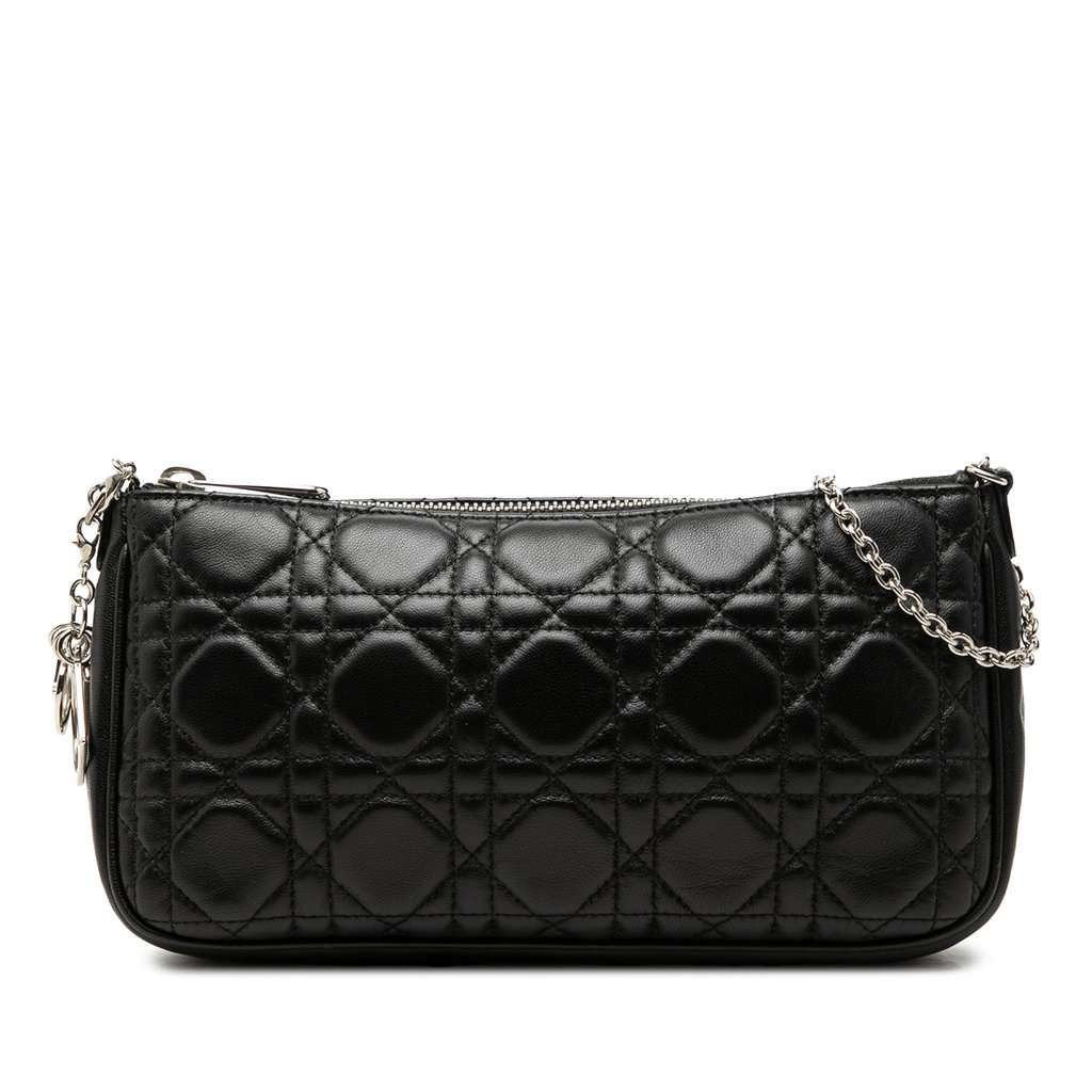 Dior Lambskin Cannage Pochette Black Leather Very good - Front View