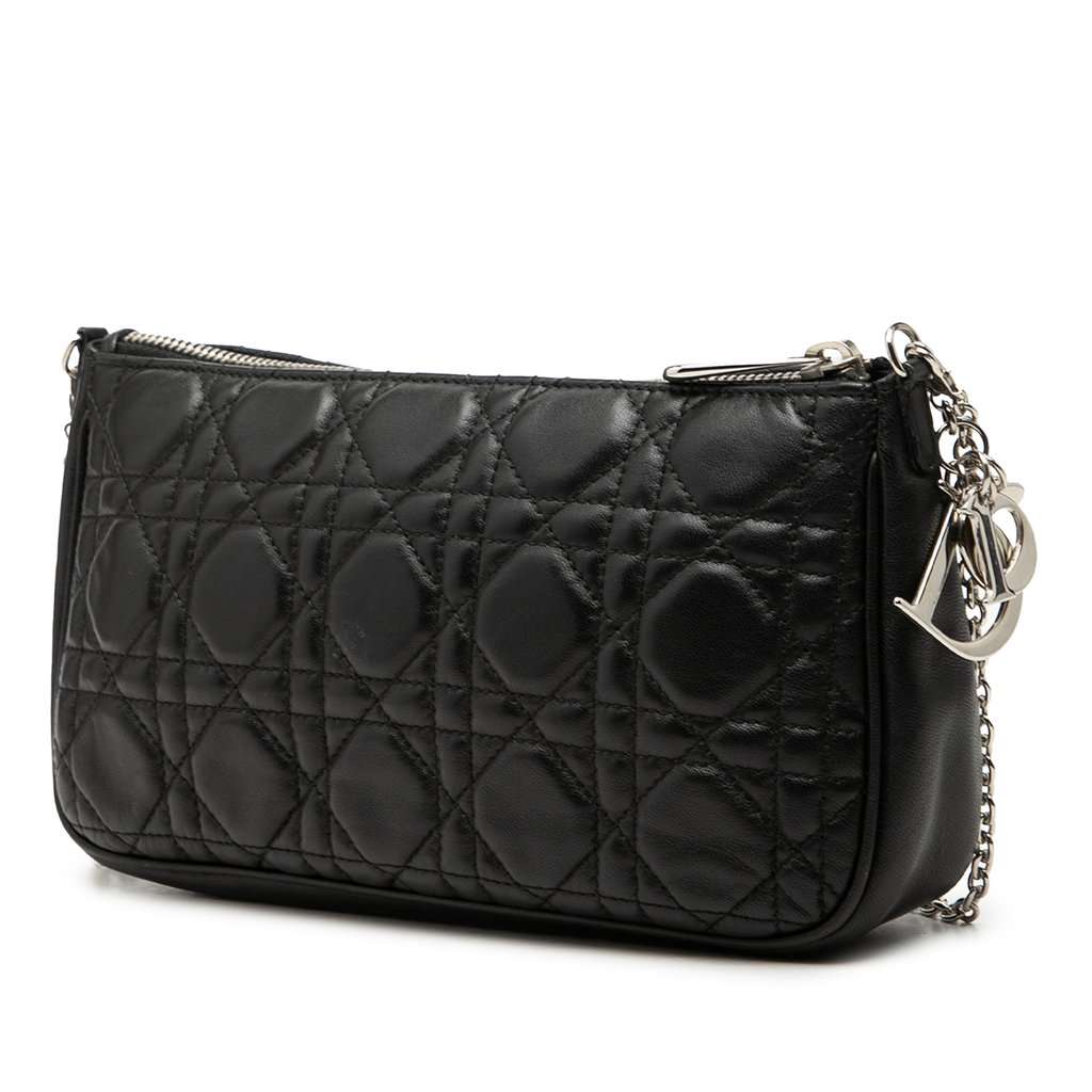 Dior Lambskin Cannage Pochette Black Leather Very good - Back View