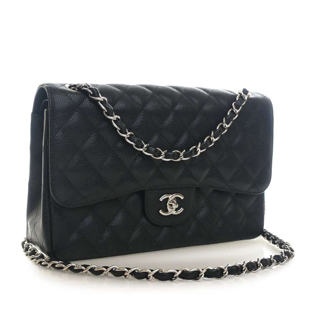 Chanel Jumbo Classic Caviar Double Flap Black Leather Very good condition - Back View