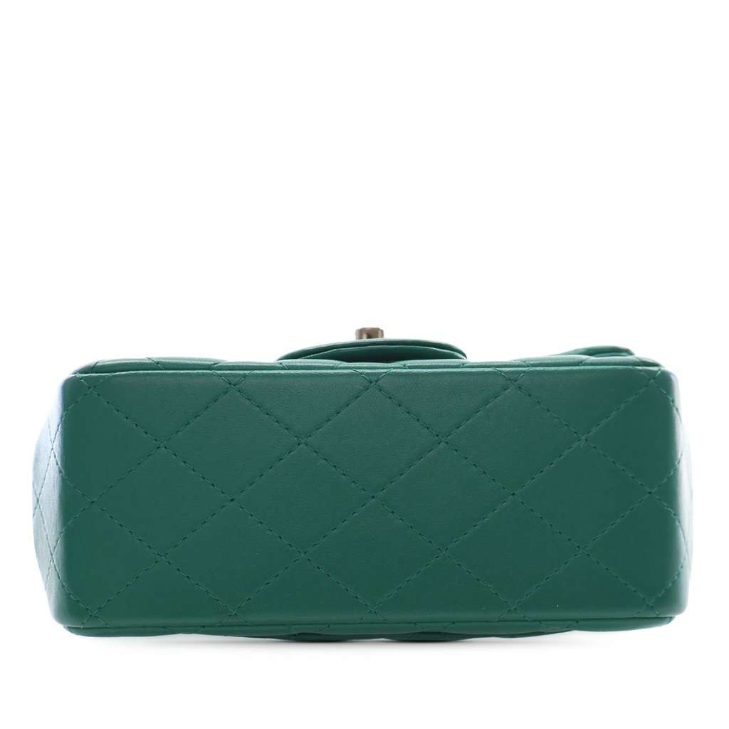 Chanel Mini Square Classic Lambskin Single Flap Green Leather Very good condition - Inside View