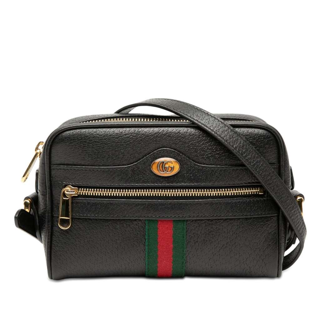 Gucci Mini Calfskin Web Ophidia Crossbody Black Leather Very good condition - Front View