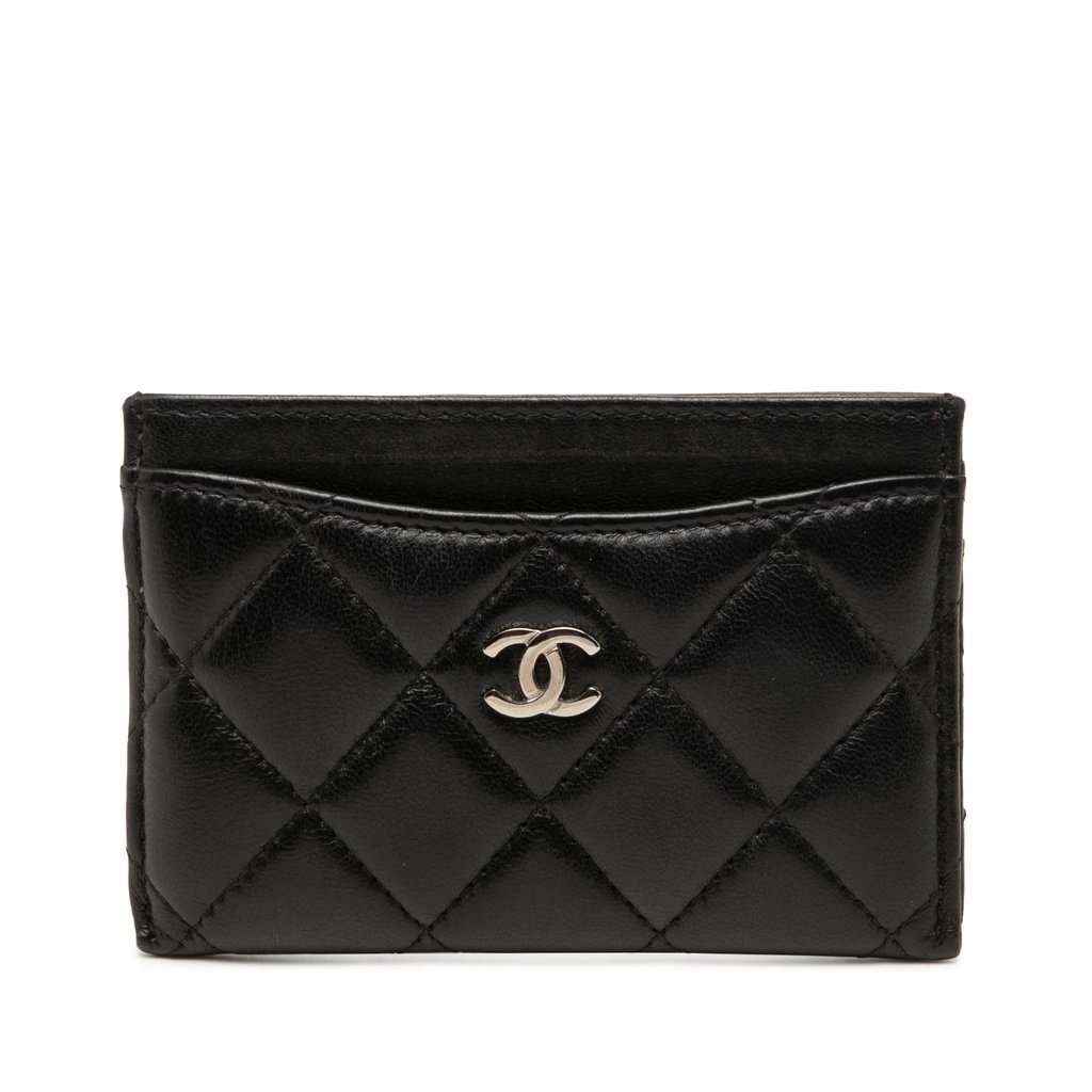 Chanel CC Quilted Lambskin Card Holder Black Leather Very good condition - Front View