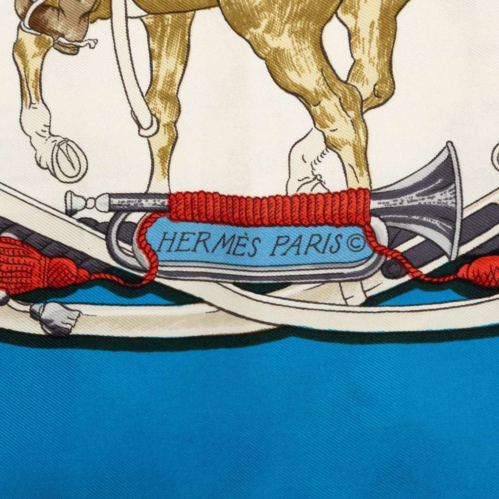 Hermès Marine et Cavalerie Silk Scarf 90 Blue Very good - Model View