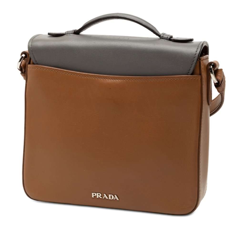 Prada Bicolor City Calf Satchel Brown Leather Very good - Back View