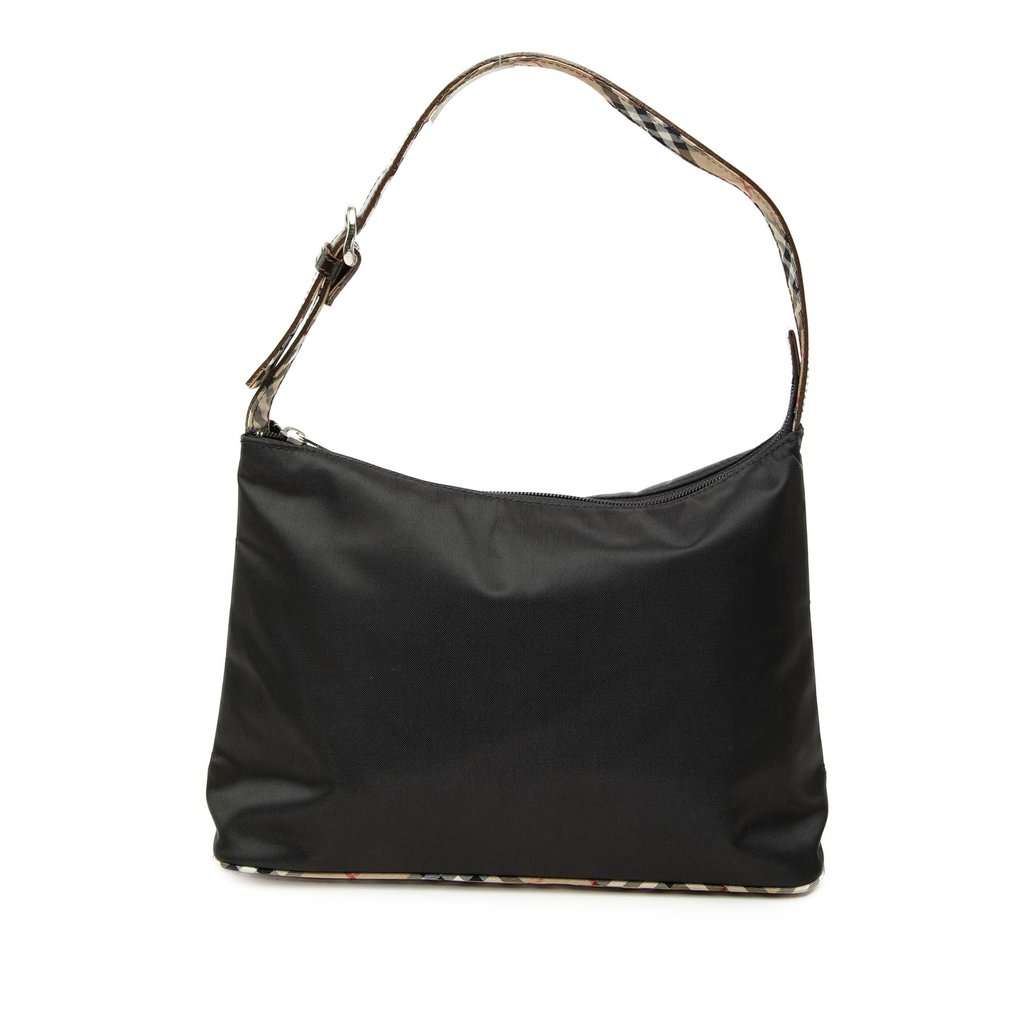 Burberry Nova Check Trimmed Nylon Shoulder Bag Black Very good condition - Front View