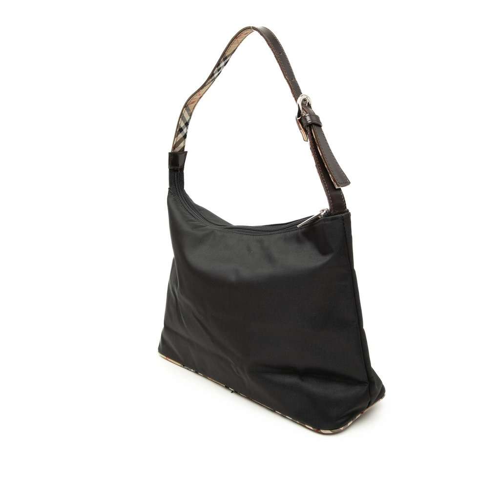Burberry Nova Check Trimmed Nylon Shoulder Bag Black Very good condition - Back View