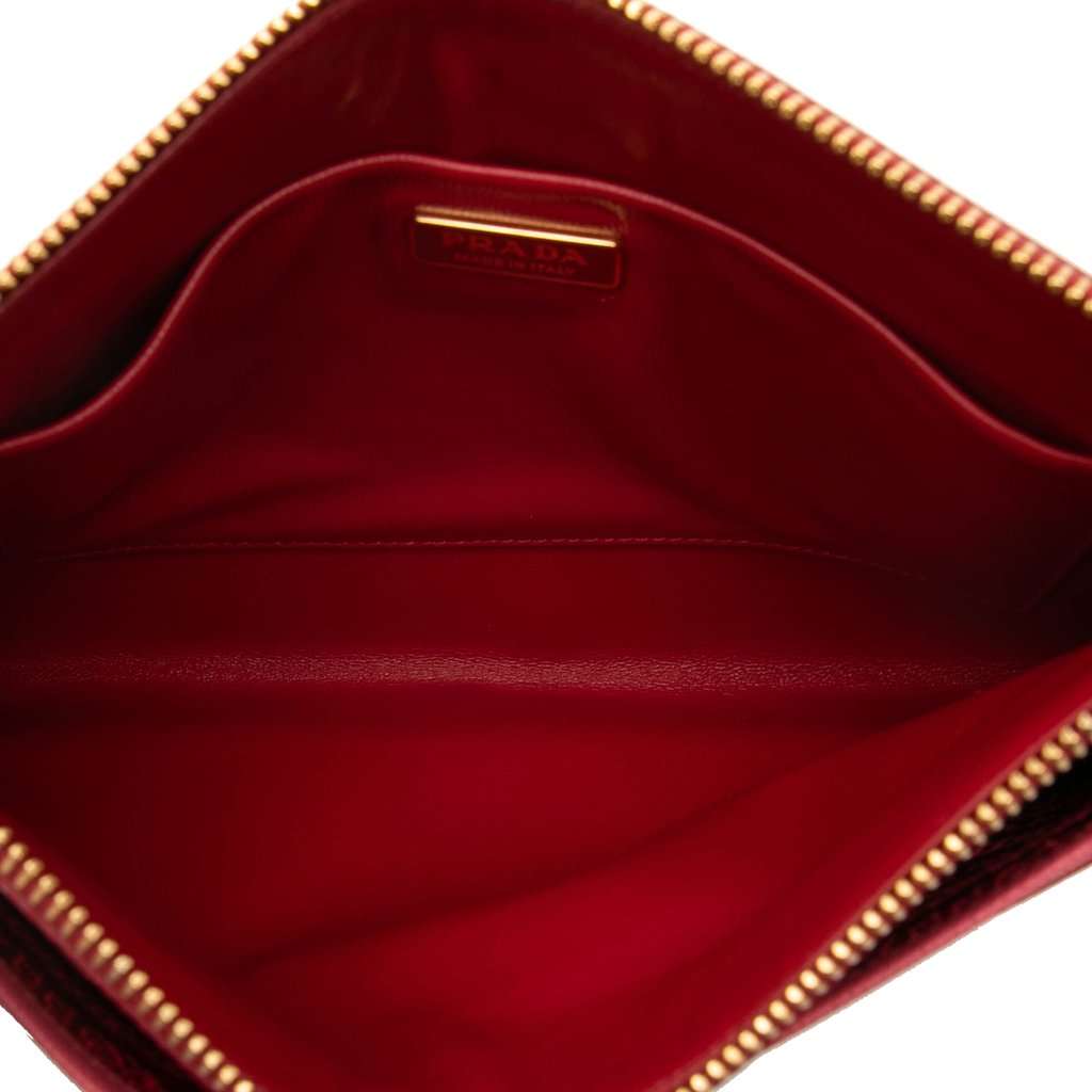 Prada Tricolor Saffiano Zippered Portfolio Clutch Red Leather Very good condition - Model View
