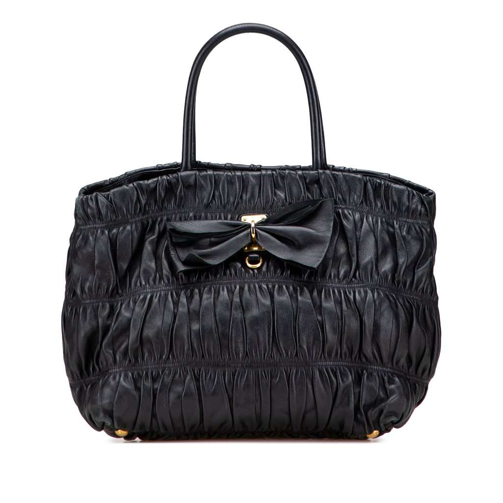 Prada Nappa Gaufre Bow Tote Black Leather Good condition - Front View