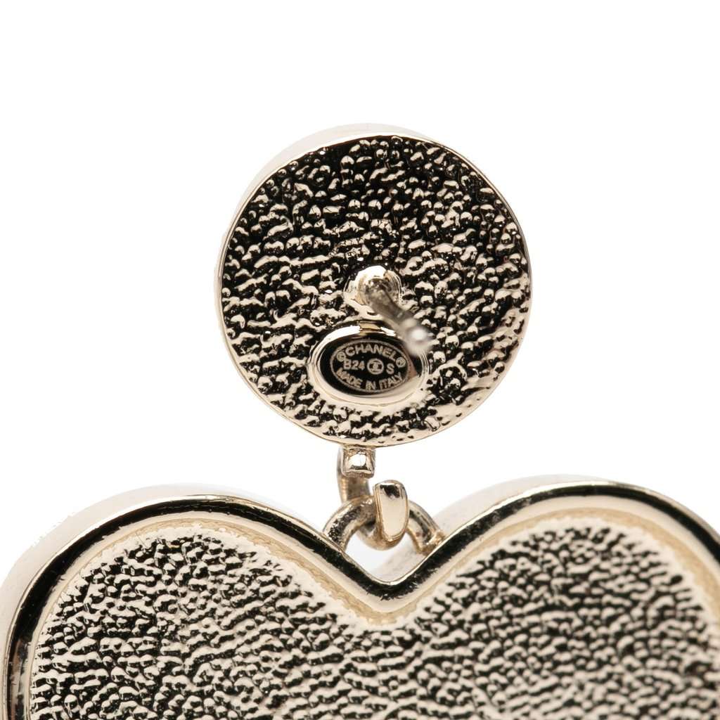 Chanel CC Gold Plated Faux Pearl Strass and Resin Heart Drop Push Back Earrings Gold Plastic Very good - Inside View