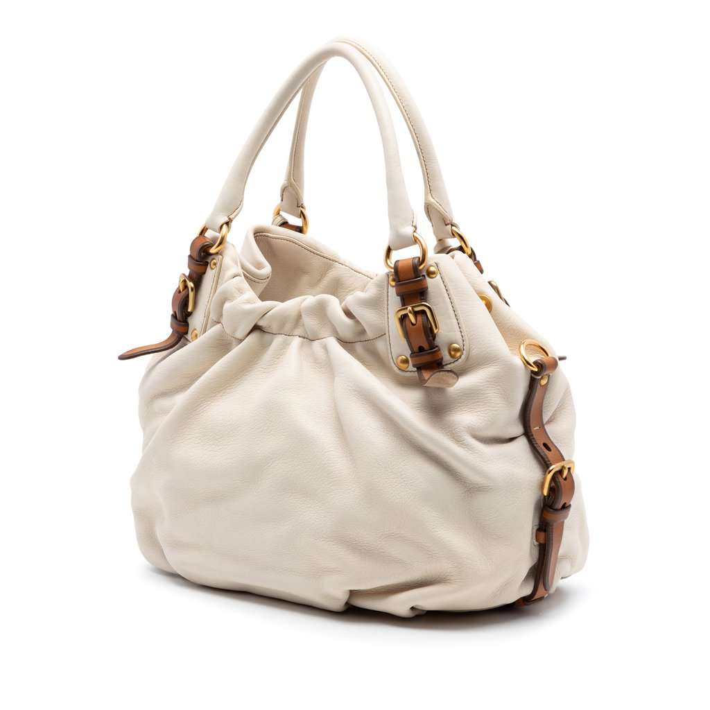 Prada Cervo Deerskin Antik Shoulder Bag White Leather Very good condition - Back View