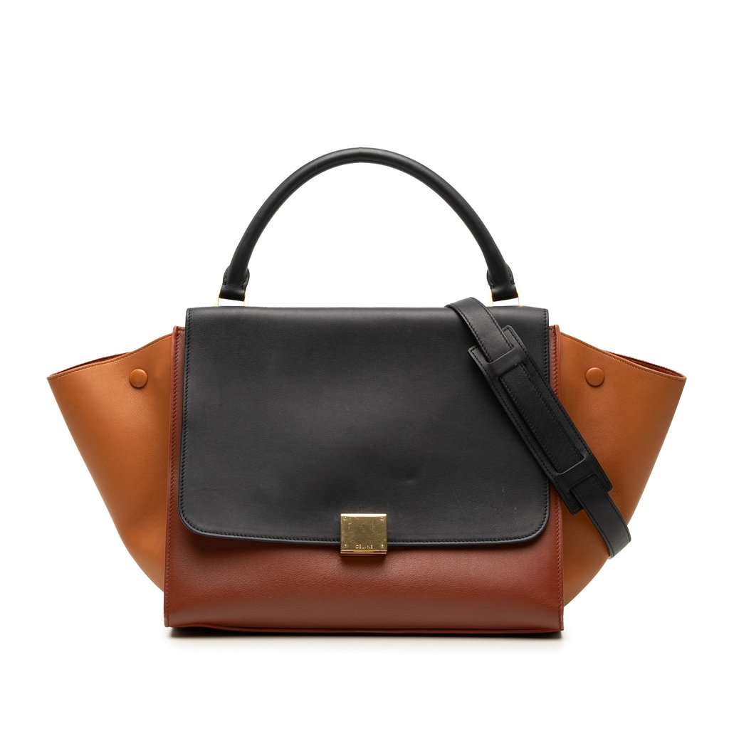 Celine Medium Tricolor Leather Trapeze Satchel Brown Leather Very good condition - Front View