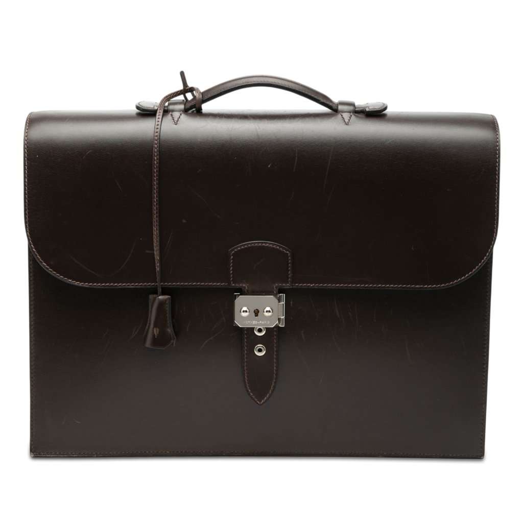 Hermès Box Calf Sac A Depeches 38 Brown Leather Good condition - Front View