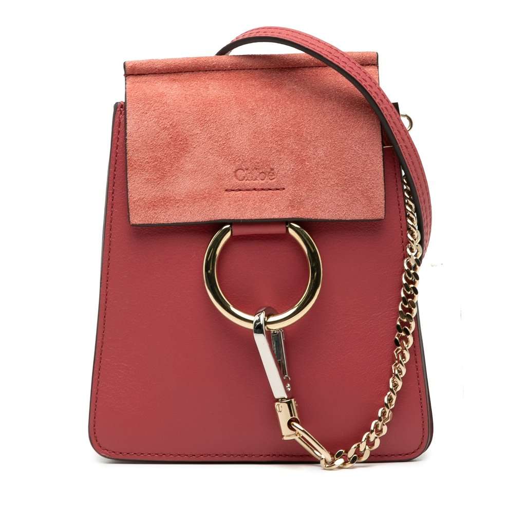 Chloé Mini Calfskin and Suede Faye Bracelet Bag Red Leather Very good condition - Front View