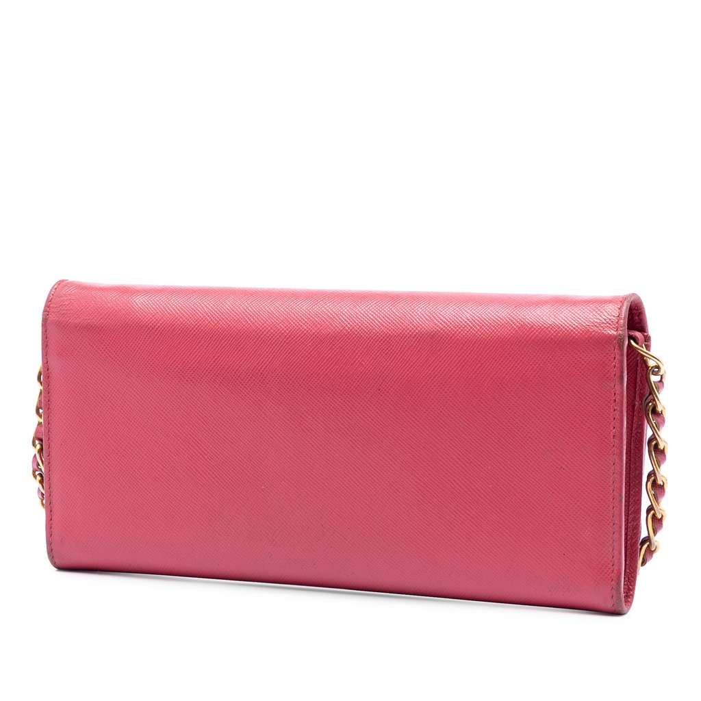 Prada Saffiano Wallet On Chain Pink Leather Very good - Back View