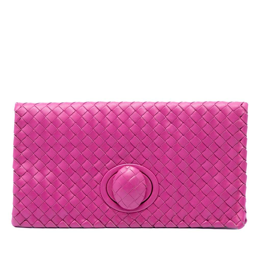 Bottega Veneta Nappa Intrecciato Turn Lock Clutch Pink Leather Very good condition - Front View