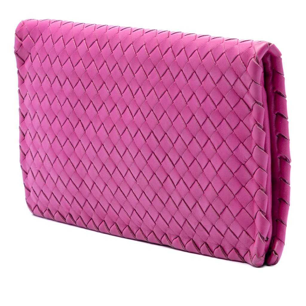 Bottega Veneta Nappa Intrecciato Turn Lock Clutch Pink Leather Very good condition - Back View