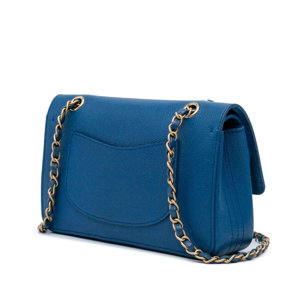 Chanel Medium Classic Caviar Pure Double Flap Blue Leather Very good condition - Back View