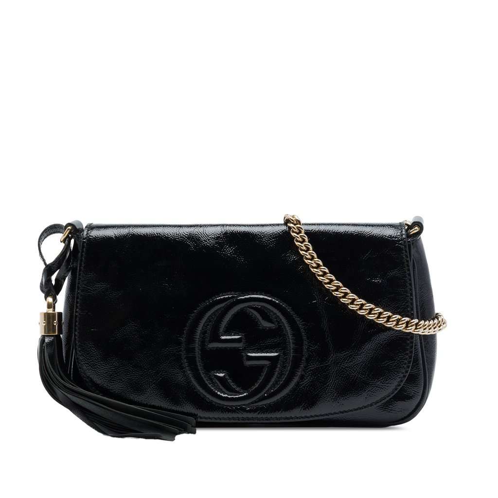 Gucci Medium Patent Soho Chain Flap Crossbody Black Leather Very good - Front View