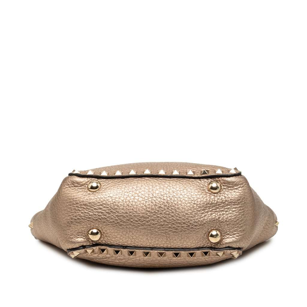 Valentino Mini Metallic Pebbled Calfskin Rockstud Trapeze Satchel Gold Leather Very good condition - Inside View