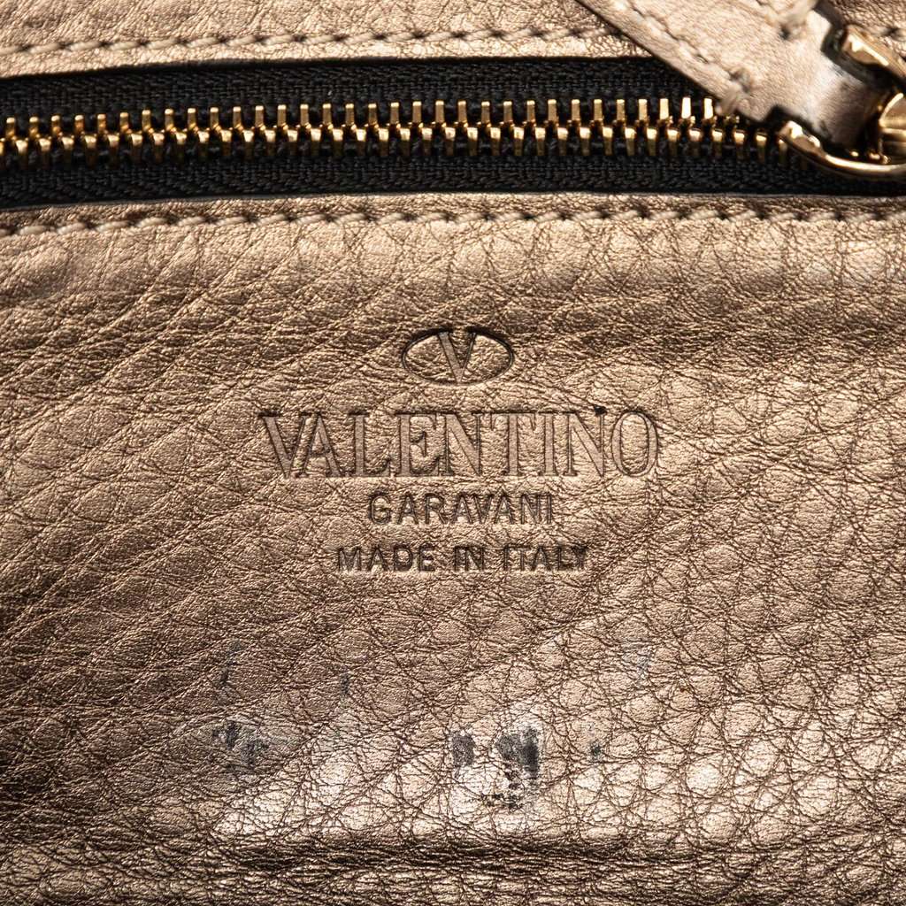 Valentino Mini Metallic Pebbled Calfskin Rockstud Trapeze Satchel Gold Leather Very good condition - Box View