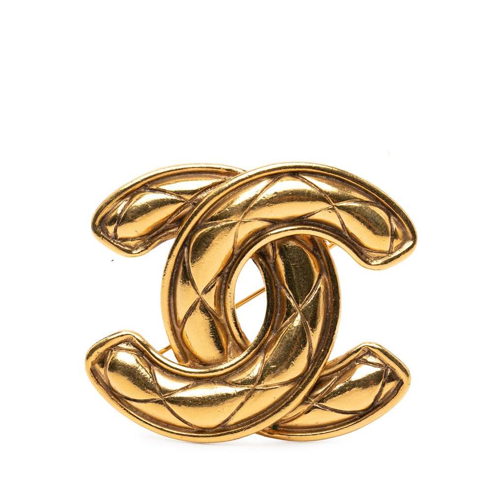Chanel CC Gold Plated Quilted Brooch Gold Metal Very good - Front View