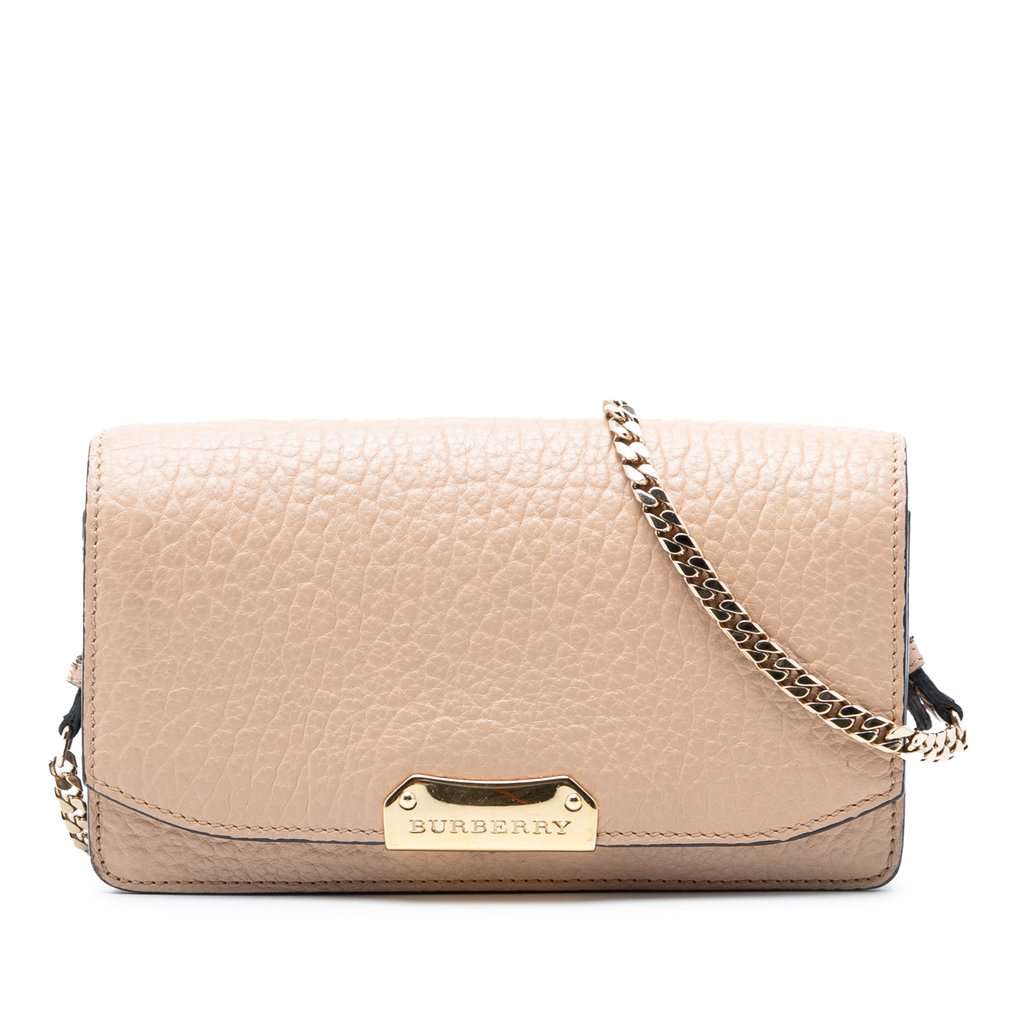 Burberry Textured Leather Madison Wallet On Chain Beige Leather Very good condition - Front View