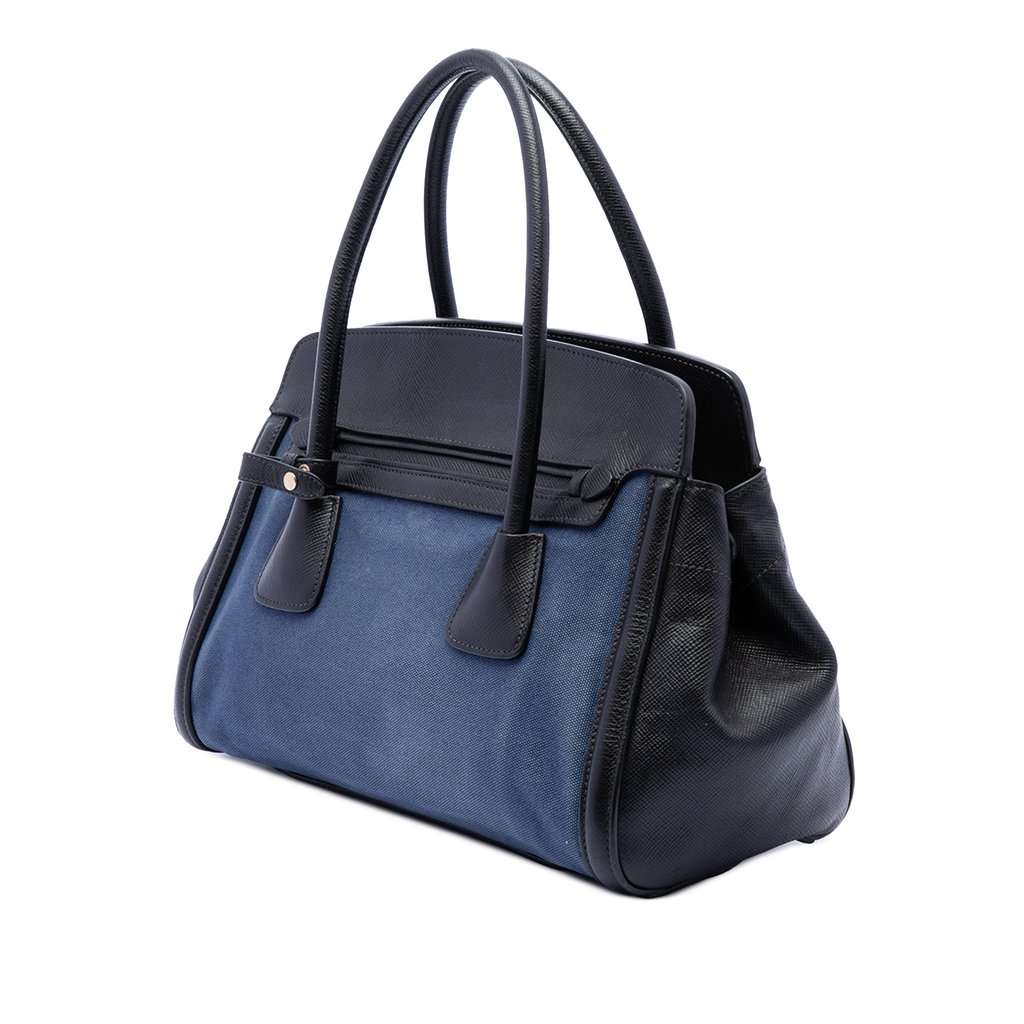 Prada Bicolor Saffiano Cuir Trimmed Canvas Satchel Blue Very good condition - Back View