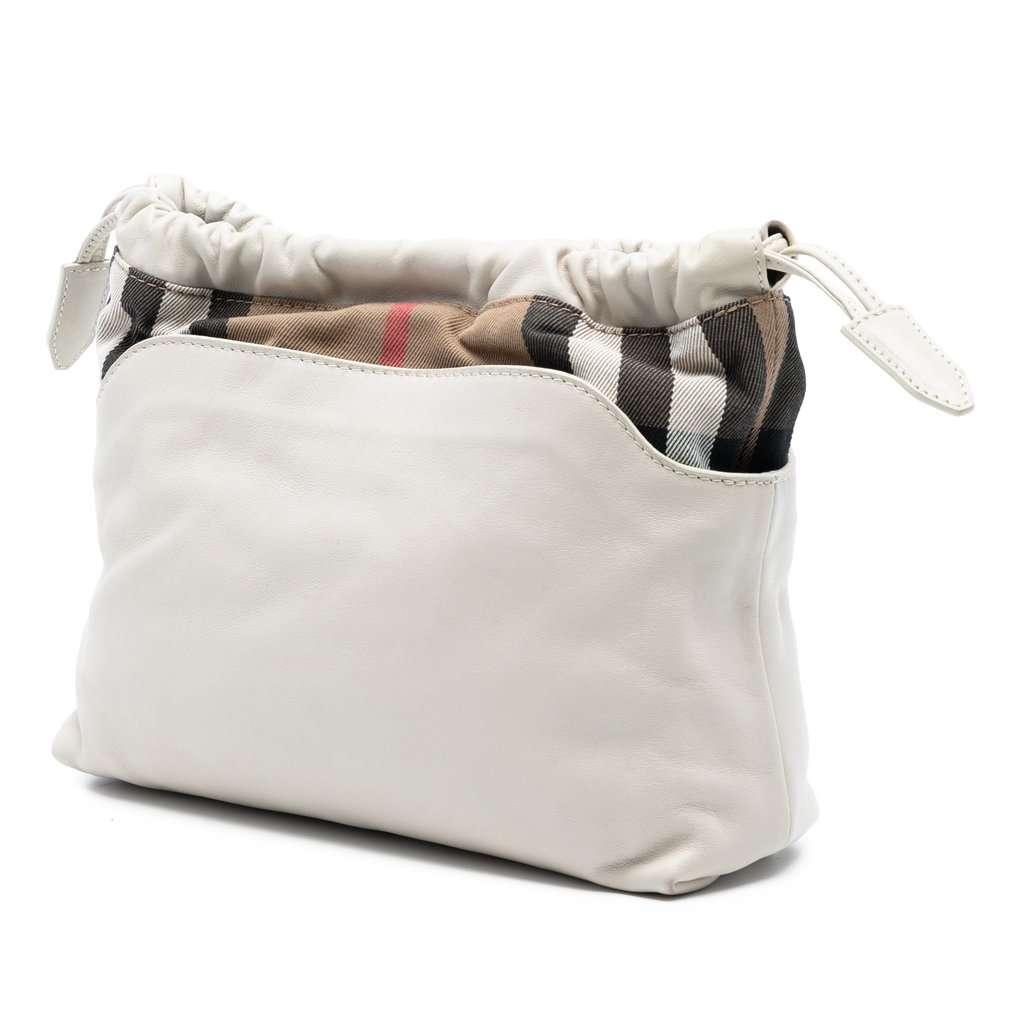Burberry House Check Canvas and Calfskin Little Crush Crossbody White Leather Very good condition - Back View