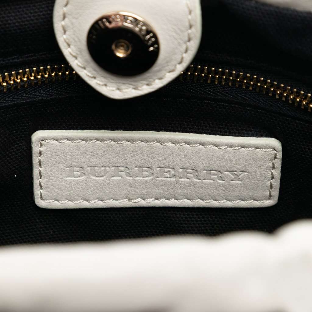 Burberry House Check Canvas and Calfskin Little Crush Crossbody White Leather Very good condition - Box View
