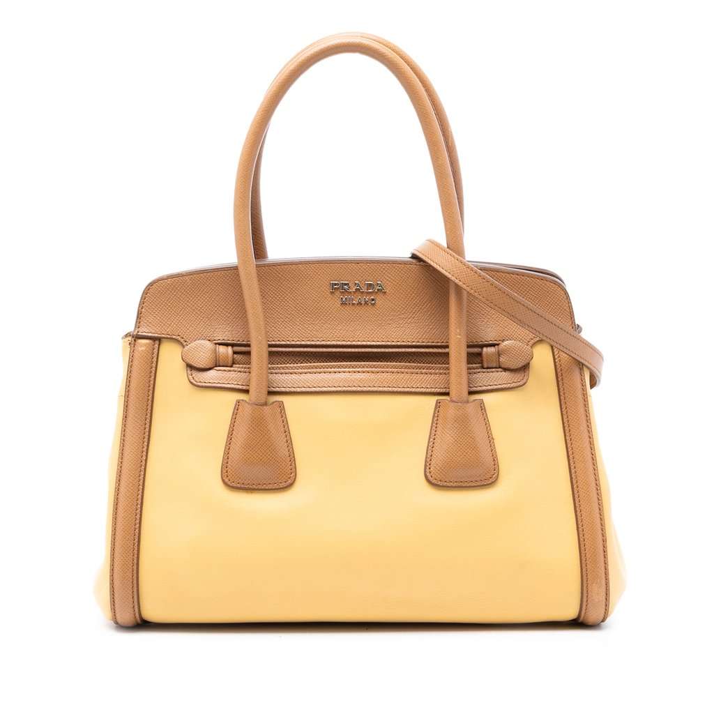 Prada Bicolor Saffiano Cuir Trimmed Leather Satchel Yellow Leather Very good condition - Front View