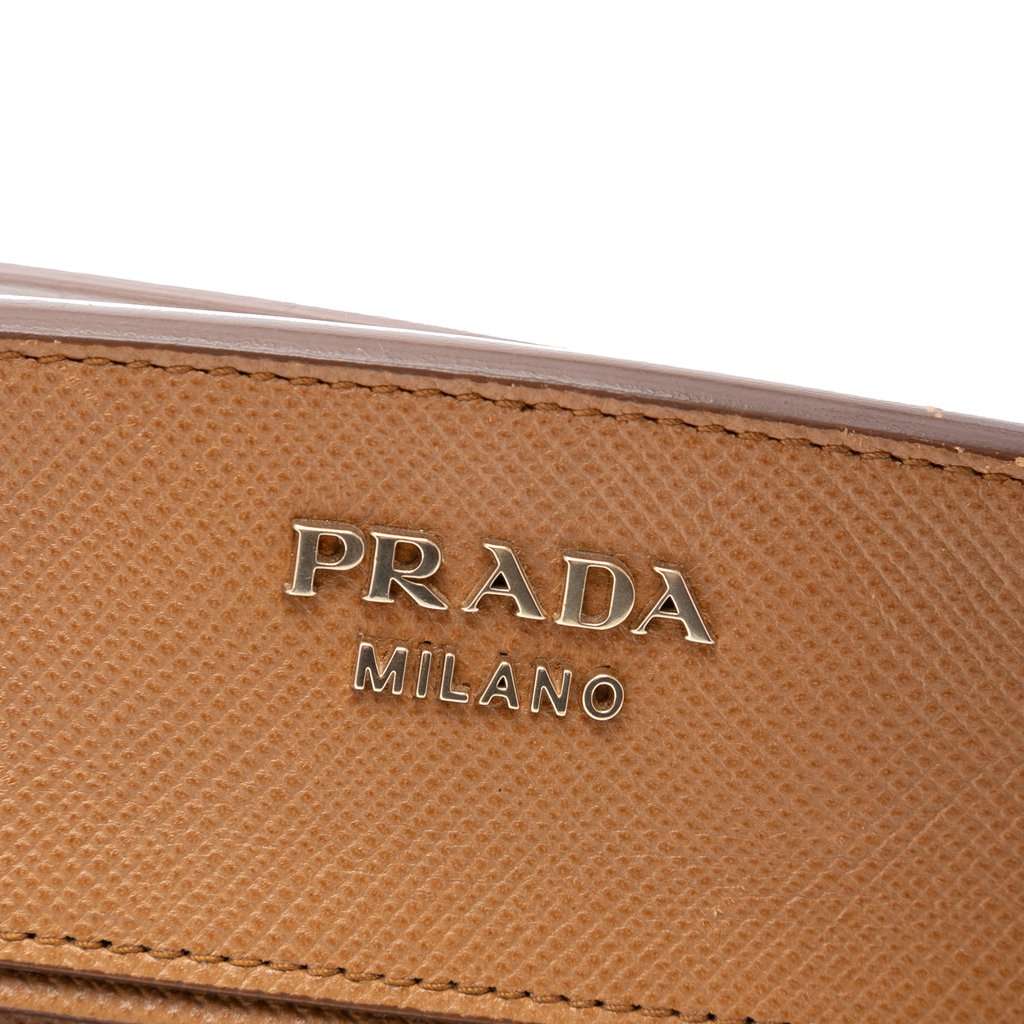 Prada Bicolor Saffiano Cuir Trimmed Leather Satchel Yellow Leather Very good condition - Box View
