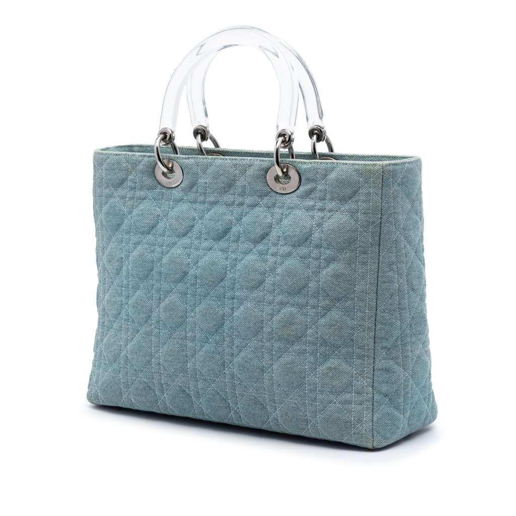 Dior Large Denim Cannage Acrylic Handles Lady Dior Blue Very good - Back View