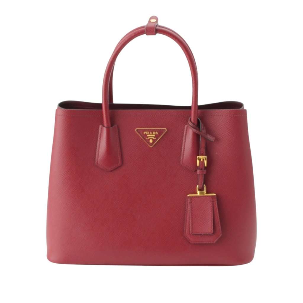 Prada Medium Saffiano Cuir Double Satchel Red Leather Very good - Front View