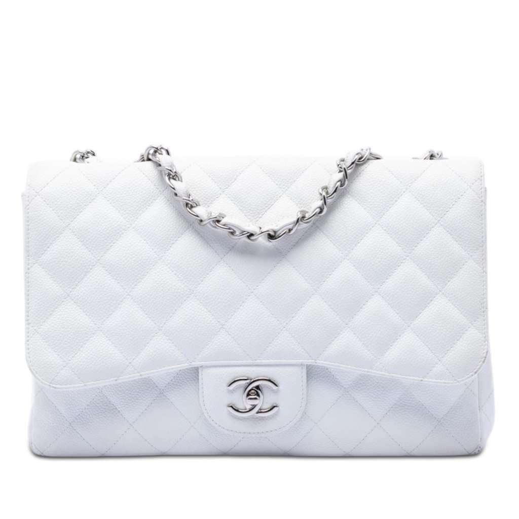Chanel Jumbo Classic Caviar Single Flap White Leather Very good condition - Front View
