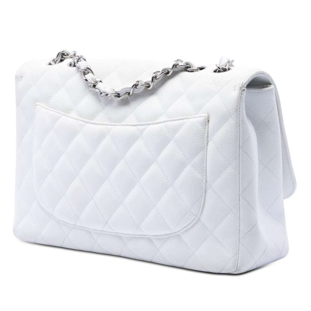 Chanel Jumbo Classic Caviar Single Flap White Leather Very good condition - Back View