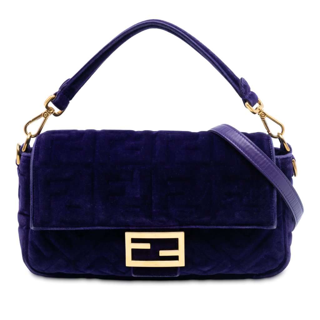 Fendi Zucca Embossed Velvet Baguette Satchel Purple Very good - Front View