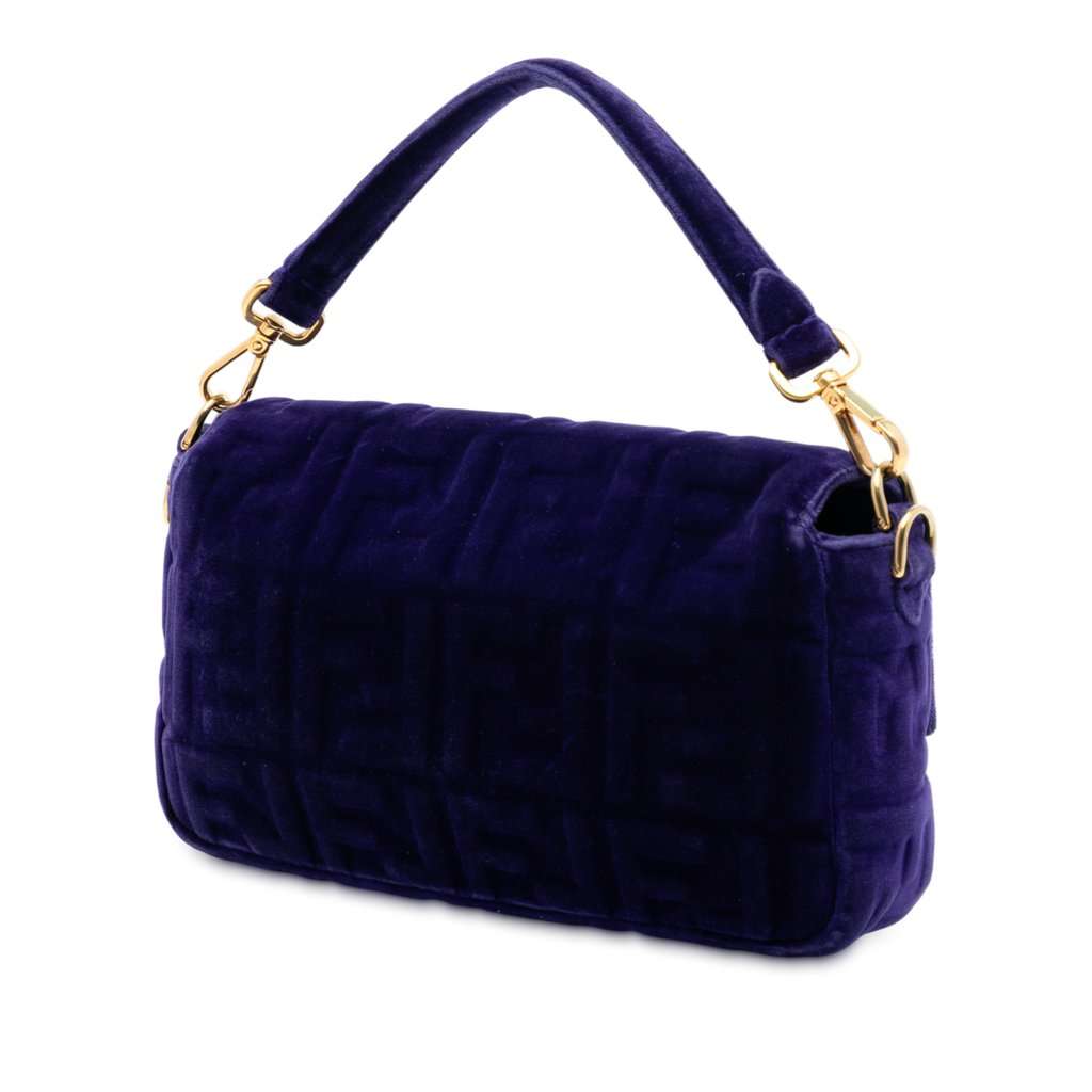 Fendi Zucca Embossed Velvet Baguette Satchel Purple Very good - Back View