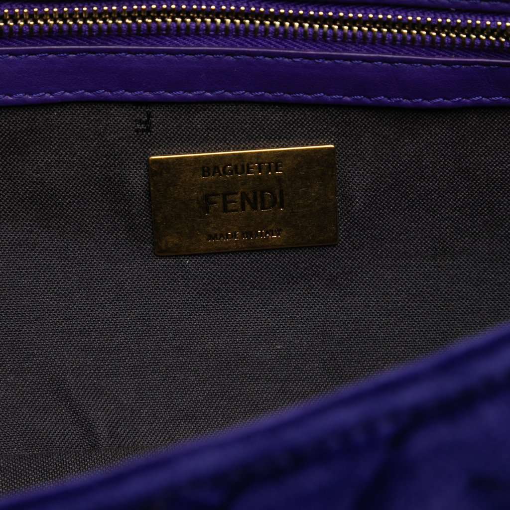 Fendi Zucca Embossed Velvet Baguette Satchel Purple Very good - Box View