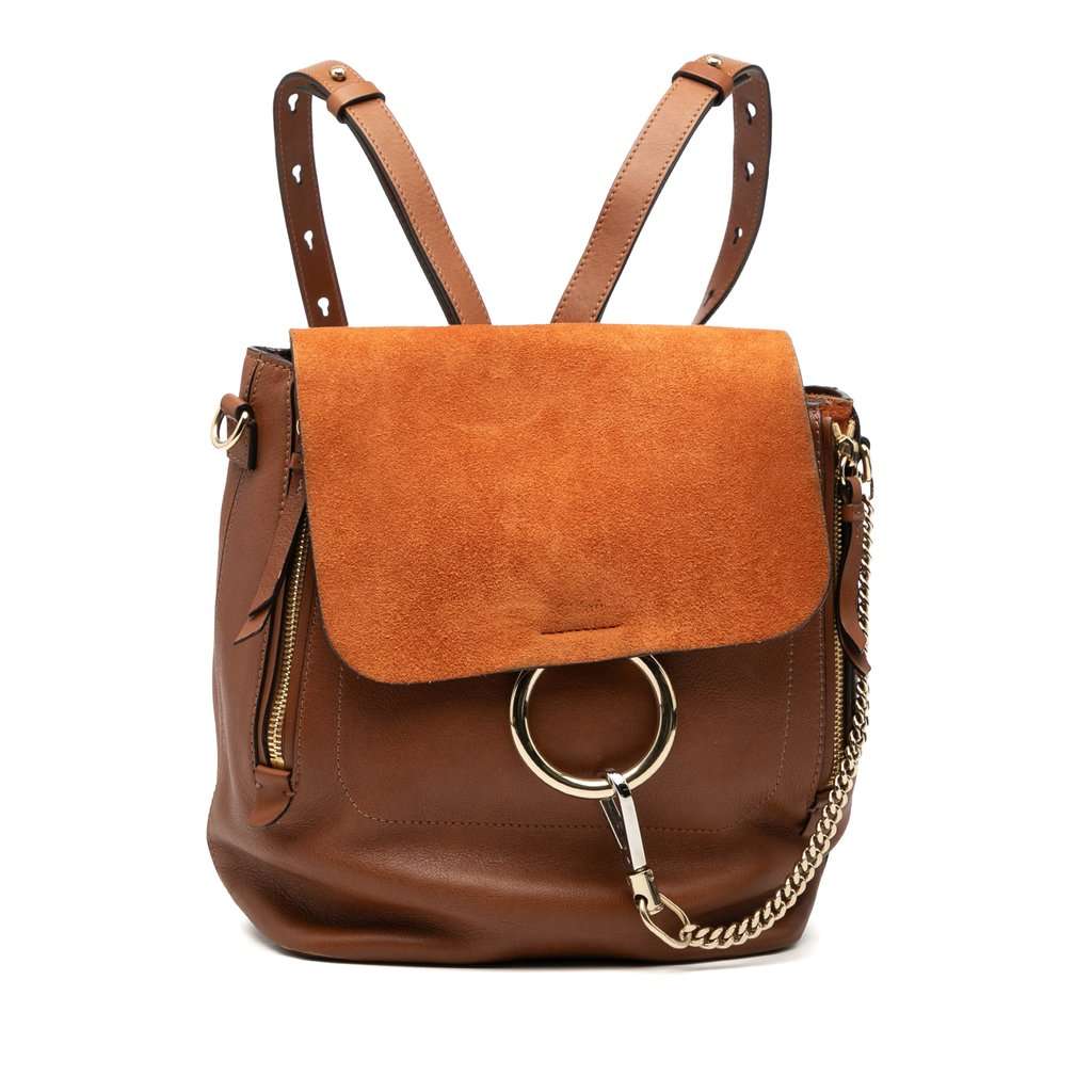 Chloé Medium Calfskin and Suede Faye Backpack Brown Leather Very good condition - Front View