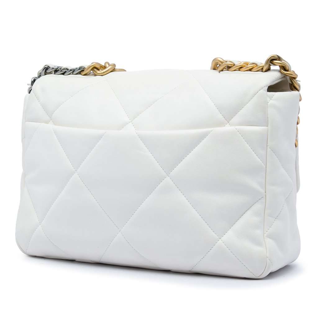 Chanel Large Lambskin 19 Flap White Leather Very good condition - Back View