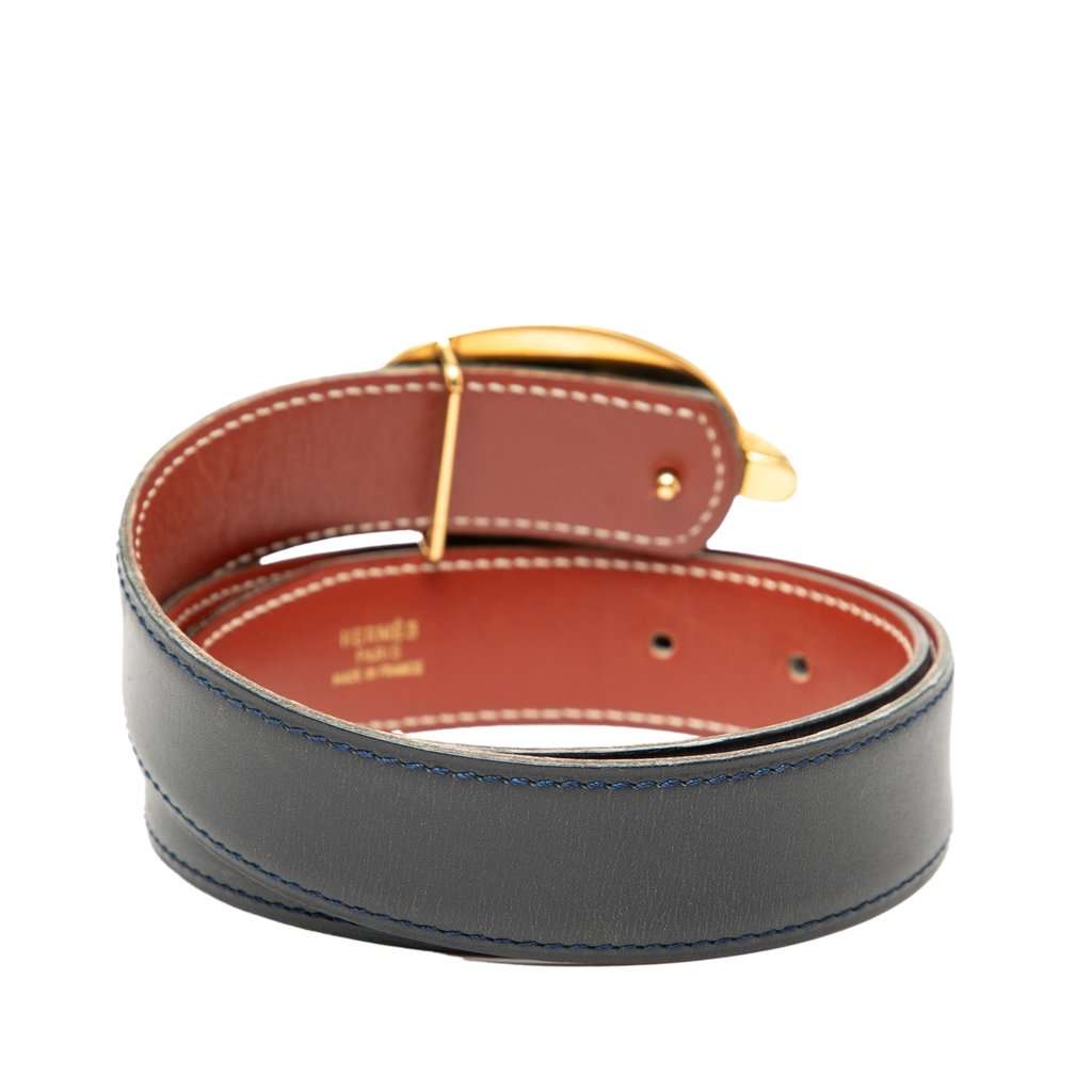 Hermès Box Calf Chaine d Ancre Reversible Belt 65 Blue Leather Very good condition - Inside View